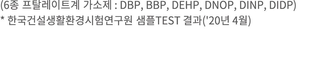 (6종 프탈레이트계 가소제 : DBP, BBP, DEHP, DNOP, DINP, DIDP) * 한국건설생활환경시험연구원 샘플Test 결과('20년 4월)