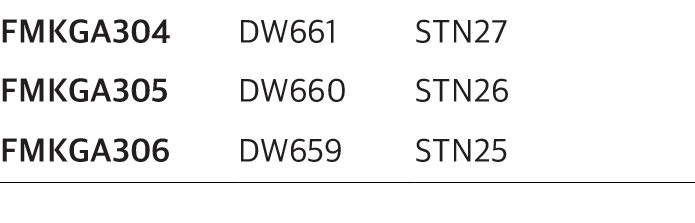 FMKGA304,DW661,STN27,FMKGA305,DW660 ,STN26,FMKGA306,DW659 ,STN25