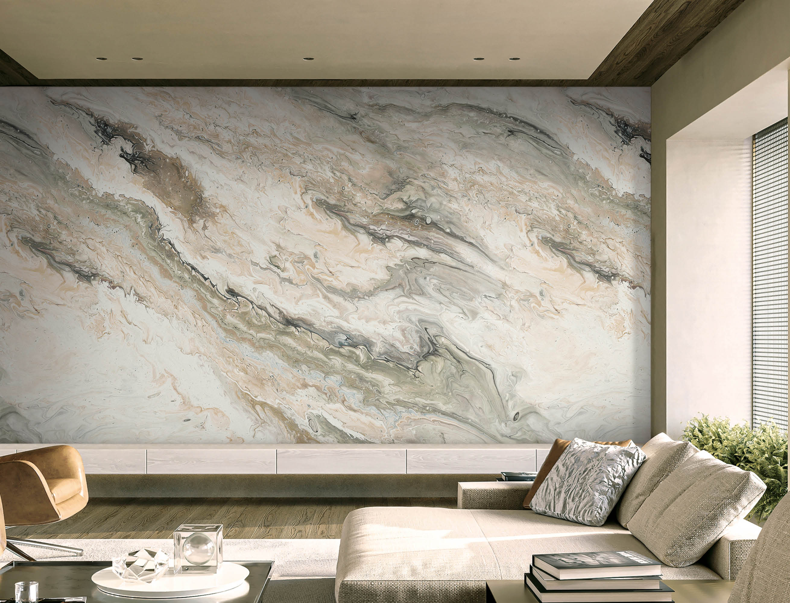 TV wall in modern interior design with stone wall features, 3d rendering; Shutterstock ID 2308617613; purchase_order: 실크벽지; job: 엘엑스; client: 윤보영